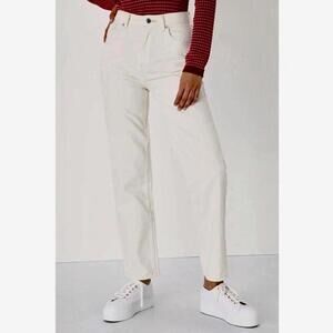 Free People The Pacifica High Rise Slim Straight Leg Jeans Ivory Size 25”